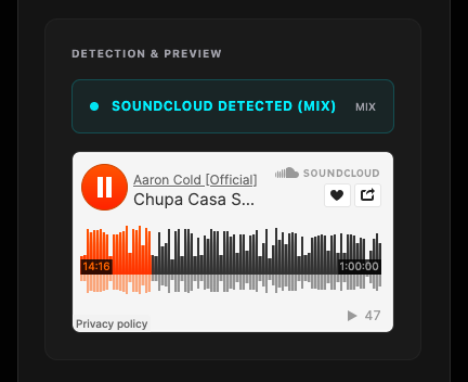 SoundCloud mix detected and embedded in Mixlane
