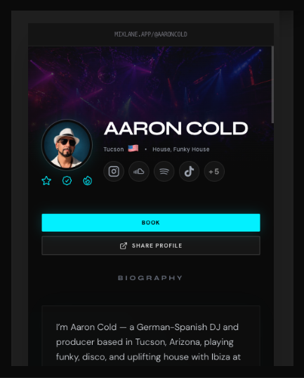 Profile preview on mobile in the Mixlane Cockpit